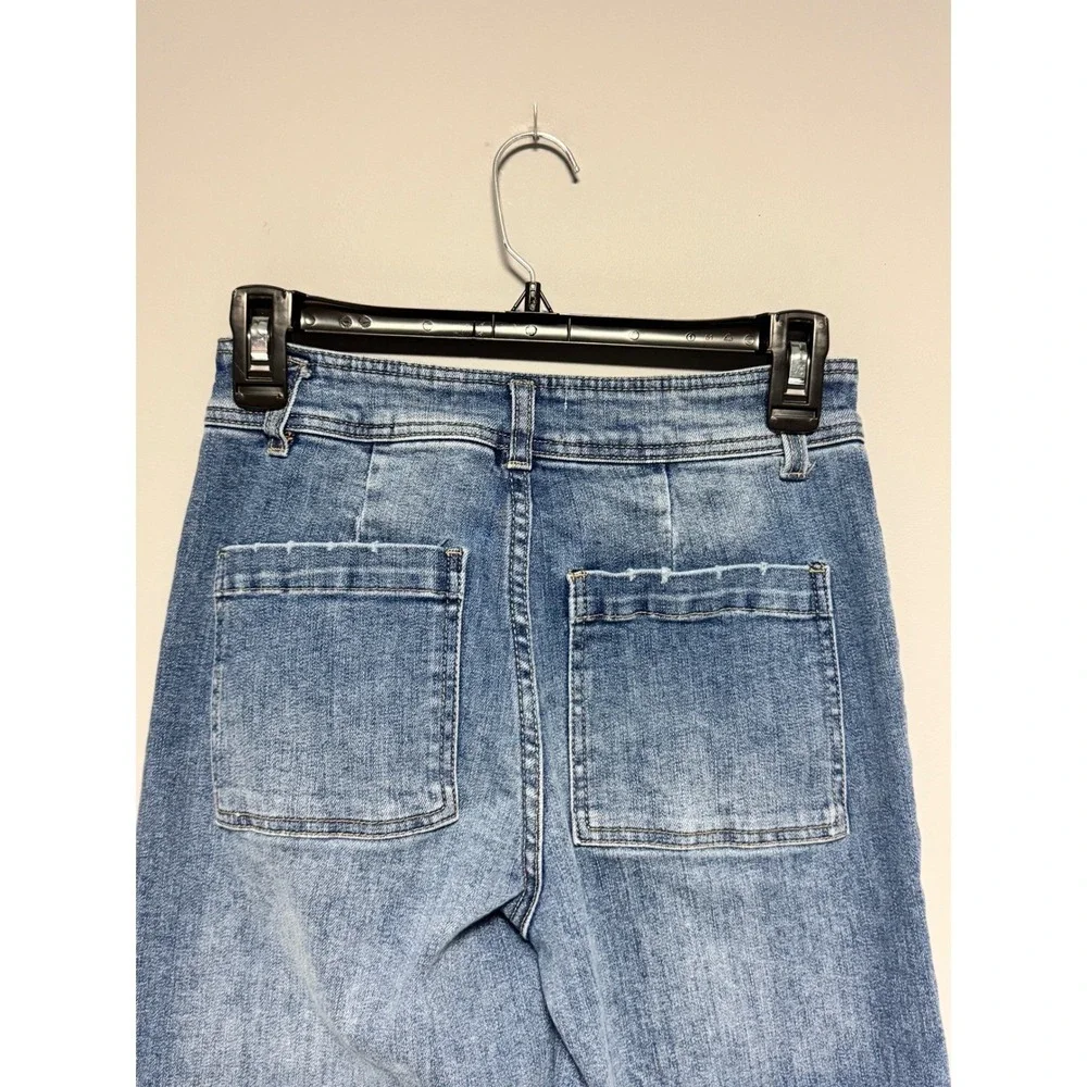 OAT New York Women Blue Wide Leg Patch Pocket Jeans Size 0/25 Boho Indie Coastal